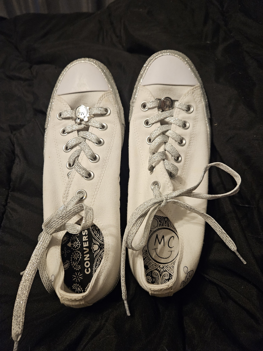 Converse Mickey & CO. Women's White Canvas Low-Top Sneakers with Silver Accents